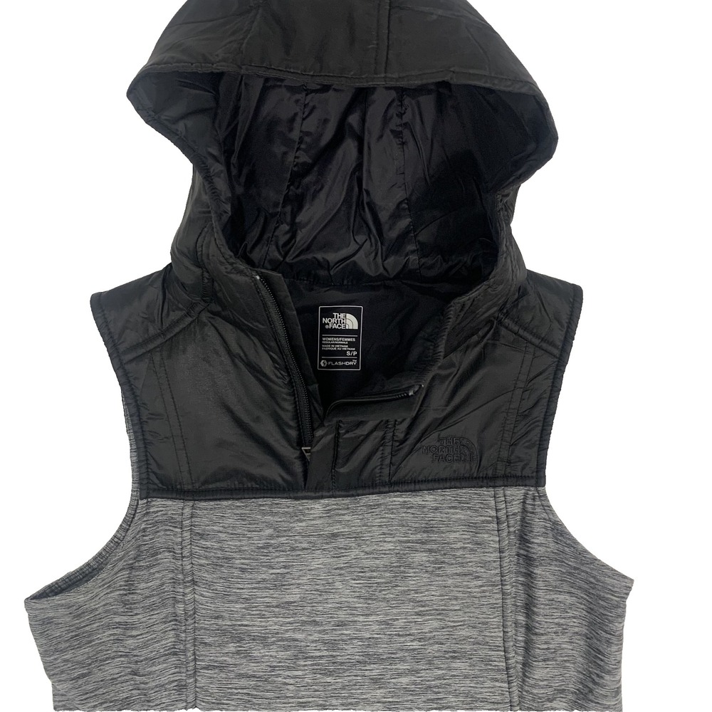 The North Face Pseudio Tunic Vest Women’s S Hooded 1/4 Zip Gray Black FlashDry